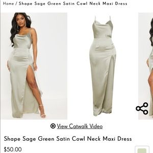 NWT Prettylittlething sage satin cowl neck dress